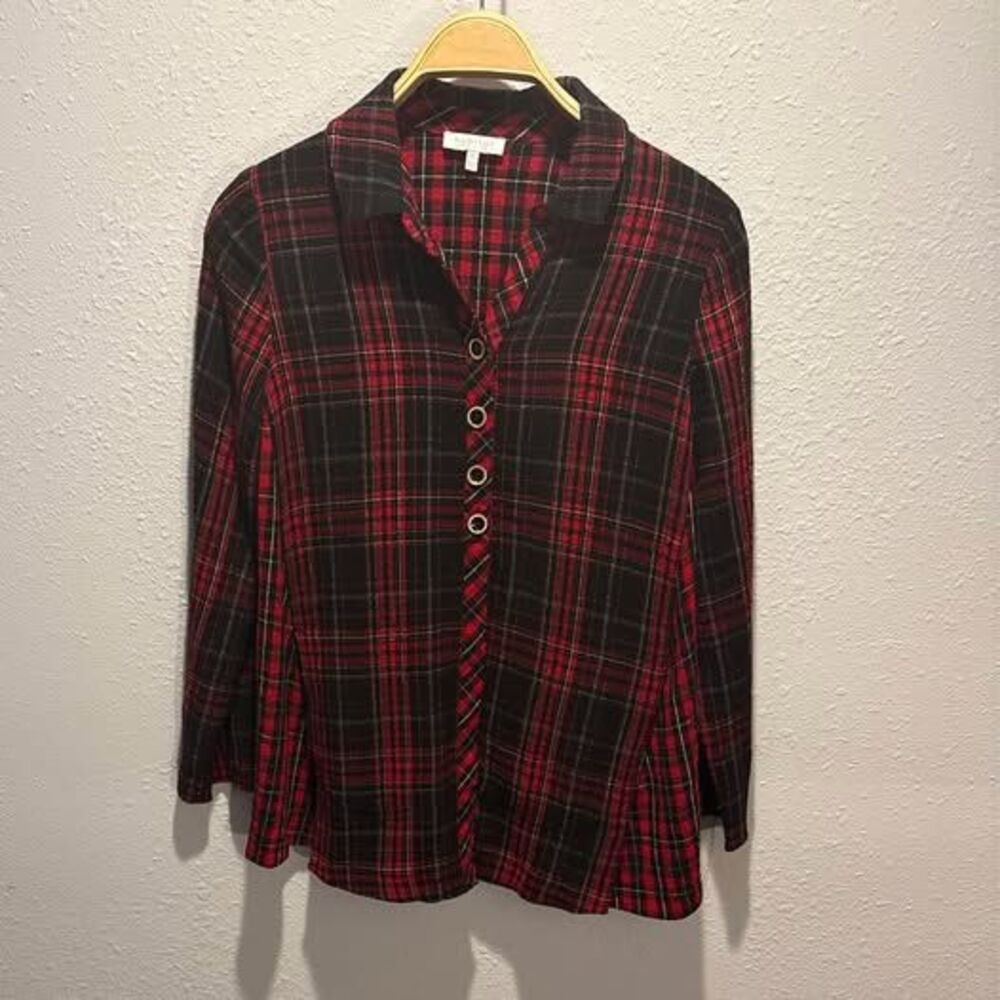 Habitat Clothes to Live In Mixed Plaid Flannel Tunic Blouse Size XS